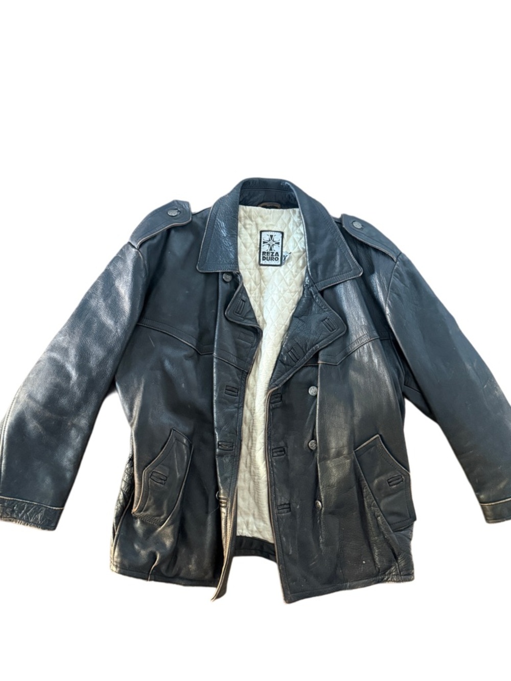 Vintage Reza Duro German  Black Leather Military-Style Men's Jacket XXL unisex